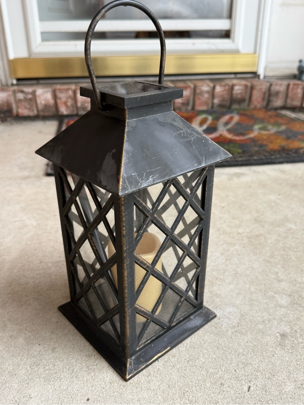 Black Rustic Metal Lantern with Lattice Panels
